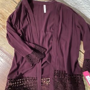 Open front cardigan with lace detail